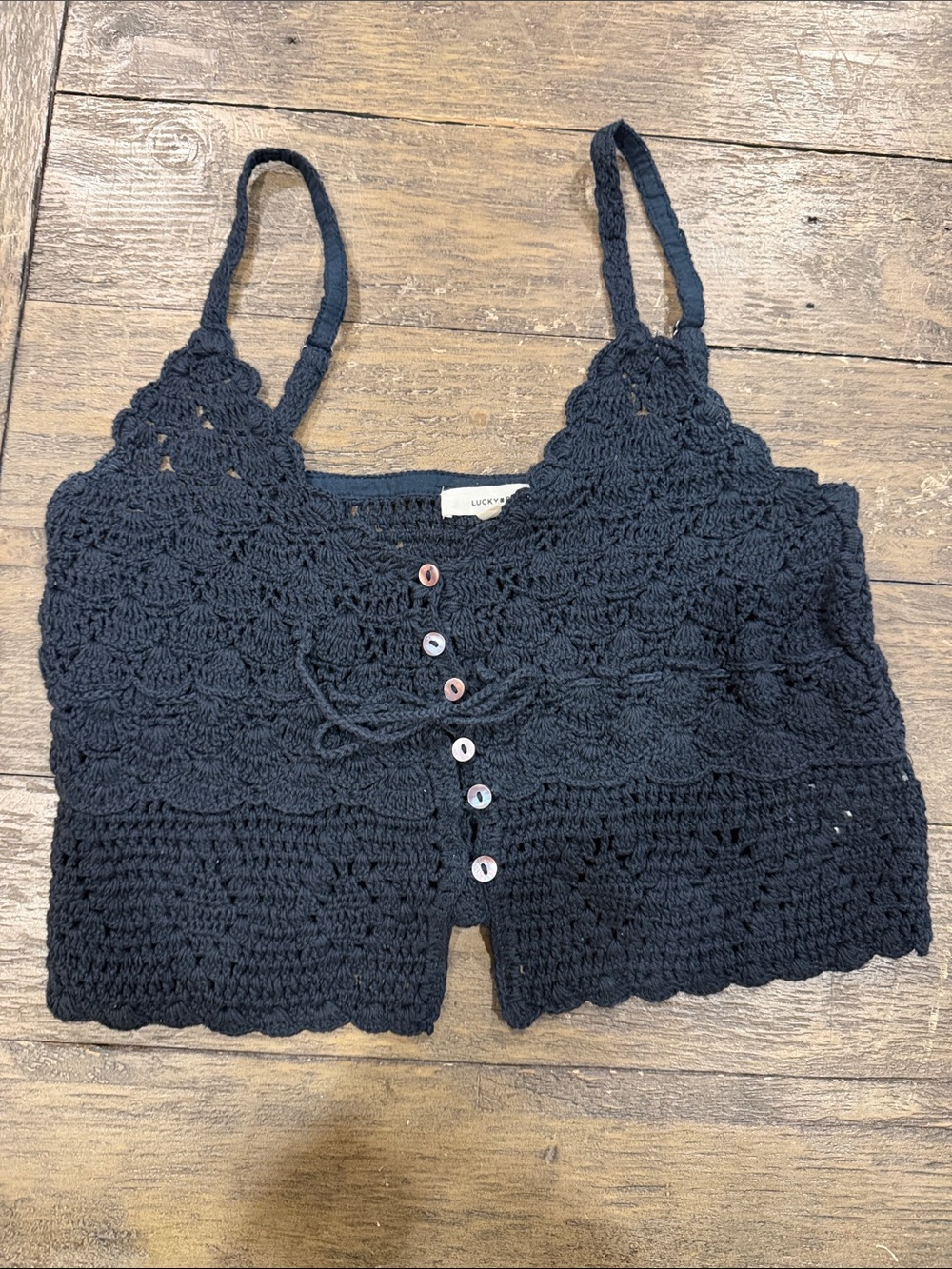 Lucky Brand Black Crochet Button-Front Camisole